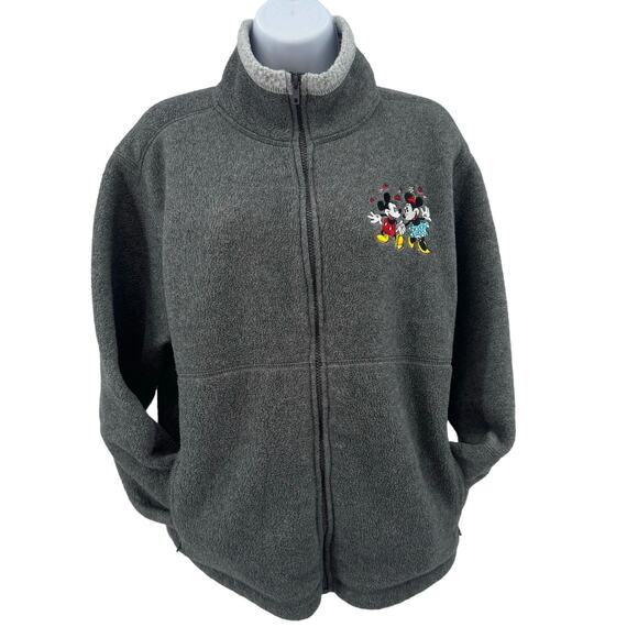 Disneyland Resort Gray Mickey Mouse & Minnie Embroidered Fleece Jacket Womens L - Picture 1 of 9